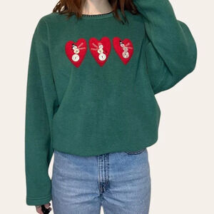 Vintage Fleece Pullover Christmas Snowman Button Embroidered Sweatshirt Crewneck